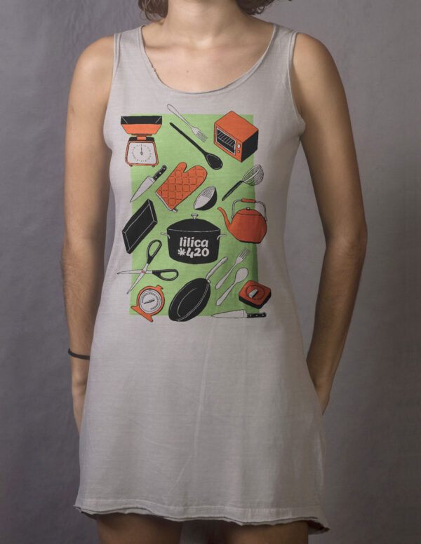 Vestido Regata - Estampa Culinária Cannabica Fundo Verde